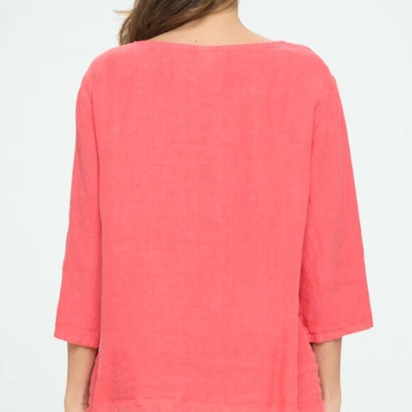 Match Point USA 100% Linen Ruffle Bottom Top - Picture 2 of 13